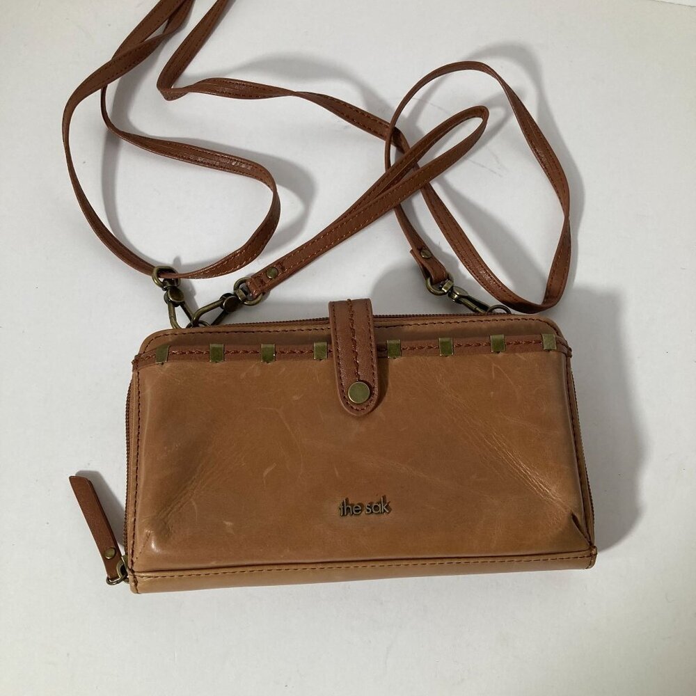Womens The Sak Iris Smartphone Crossbody Purse‎ Leather Wallet Brown 5 x 8"